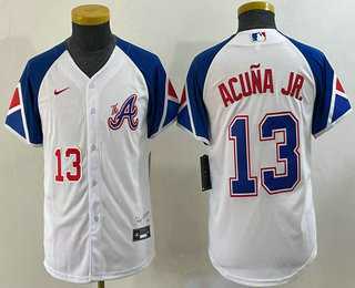 Youth Atlanta Braves #13 Ronald Acuna Jr Number White 2023 City Connect Cool Base Stitched Jerseys
